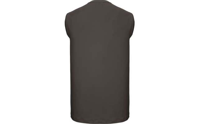 Rückansicht eines einfarbigen, dunklen ärmellosen Shirts