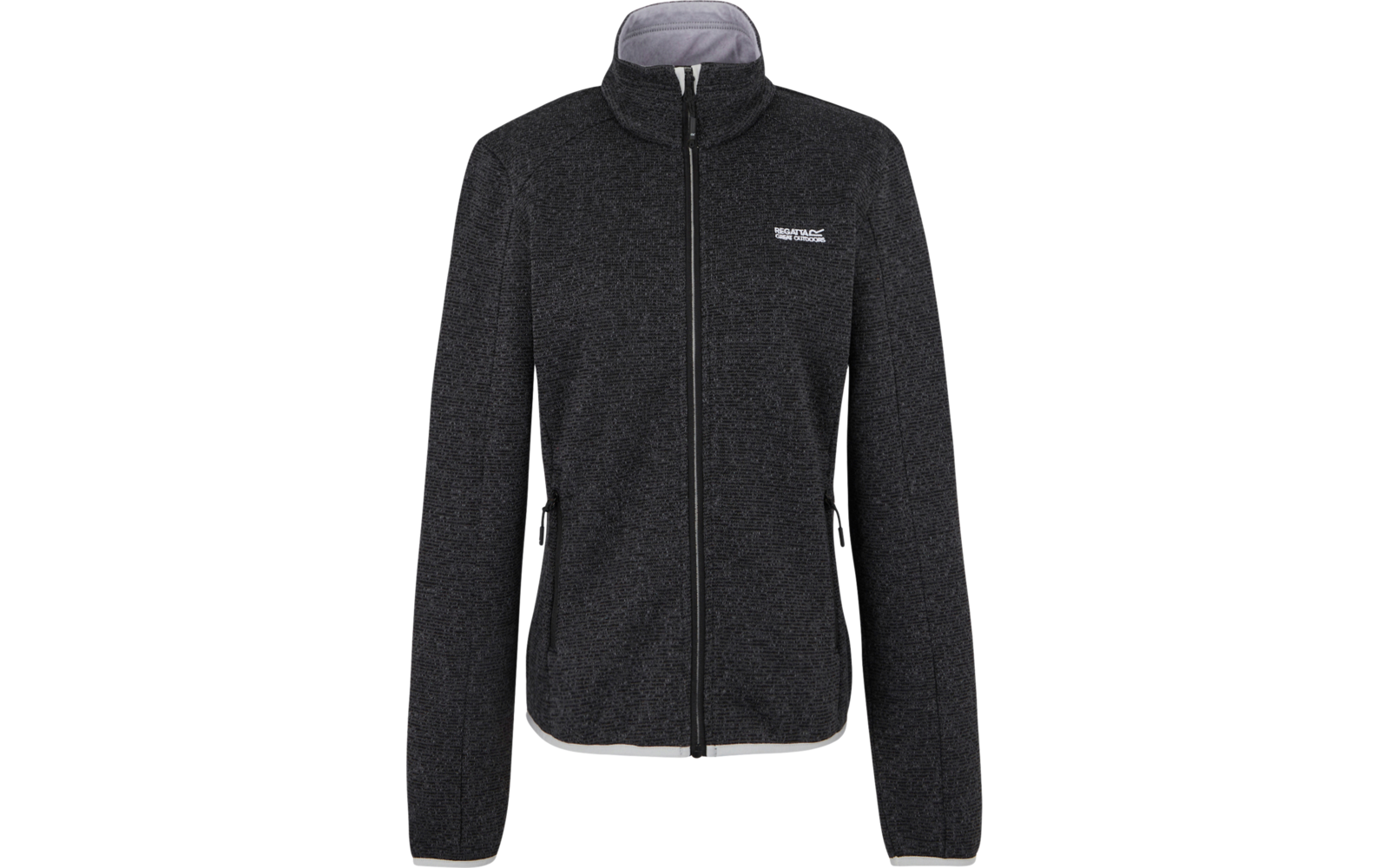 Schwarze Fleecejacke mit Reißverschluss und hellem Kragen