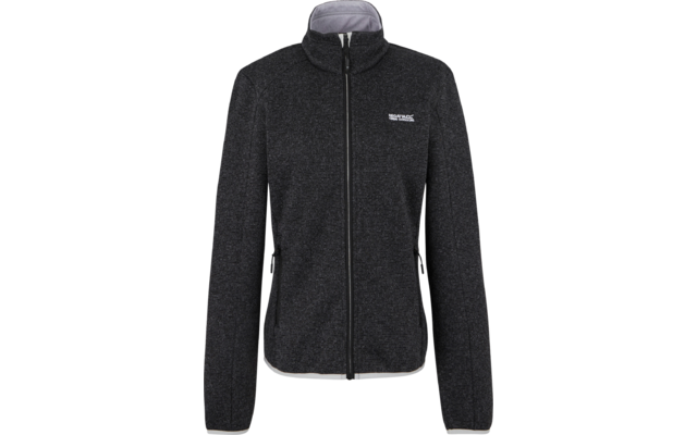 Schwarze Fleecejacke mit Reißverschluss und hellem Kragen