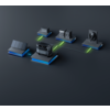 Grafik mit mehreren elektronischen Geräten, verbunden über blaue Linien