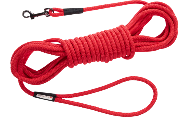Rote lange Leine mit Handschlaufe und Metallkarabiner