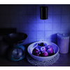 Korb mit bunten Kuscheltieren auf einer Waage im Badezimmer