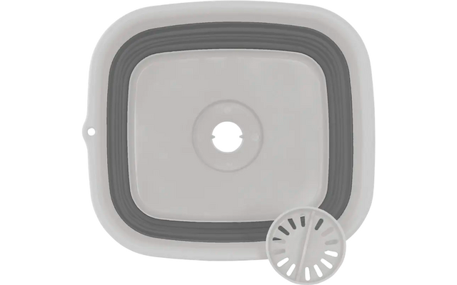 Vierkante grijze en witte kunststof kom met afwateringsribben