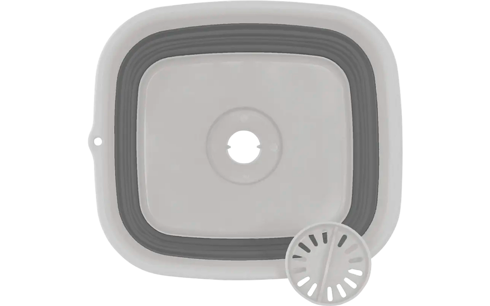 Vierkante grijze en witte kunststof kom met afwateringsribben