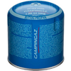 Blue cylindrical gas cartridge with metal base, visible top valve, printed "CAMPINGAZ" logo and "BUTAN/PROPAN" text