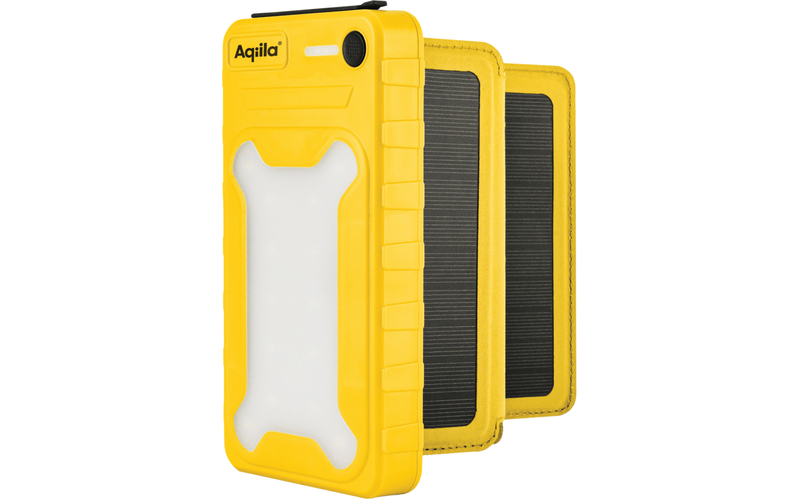 Chargeur solaire portable jaune avec deux panneaux solaires noirs