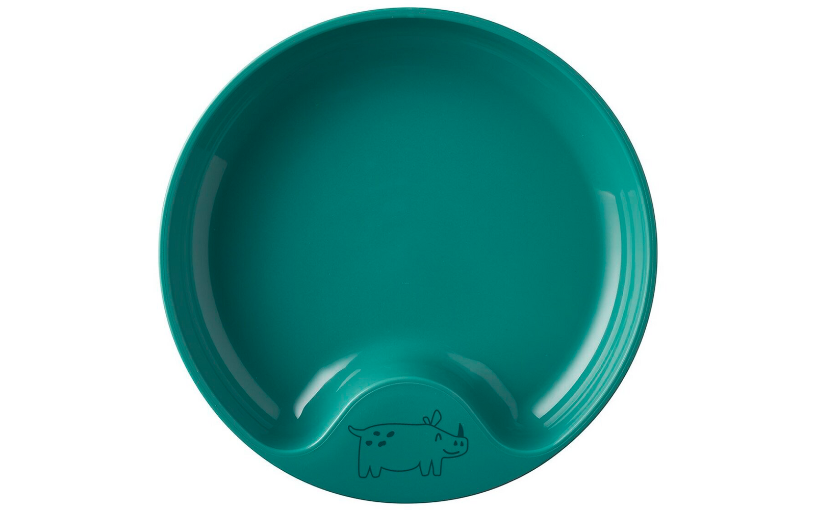 Rundlicher grüner Teller mit kleinem Ausguss und Stier-Logo