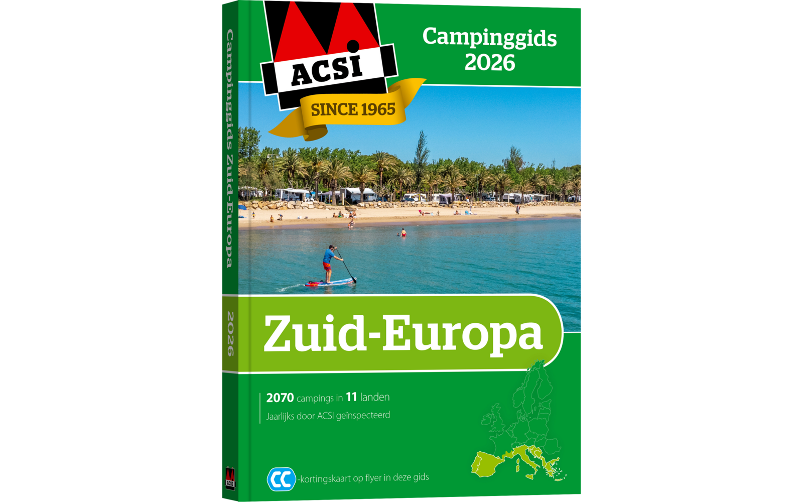 Cover eines Campingführers für Süd-Europa mit Strandbild und Text