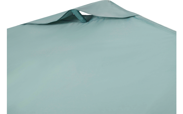 Helltürkisfarbener Stoff mit umgefalteter Kante oben und glatter Oberfläche