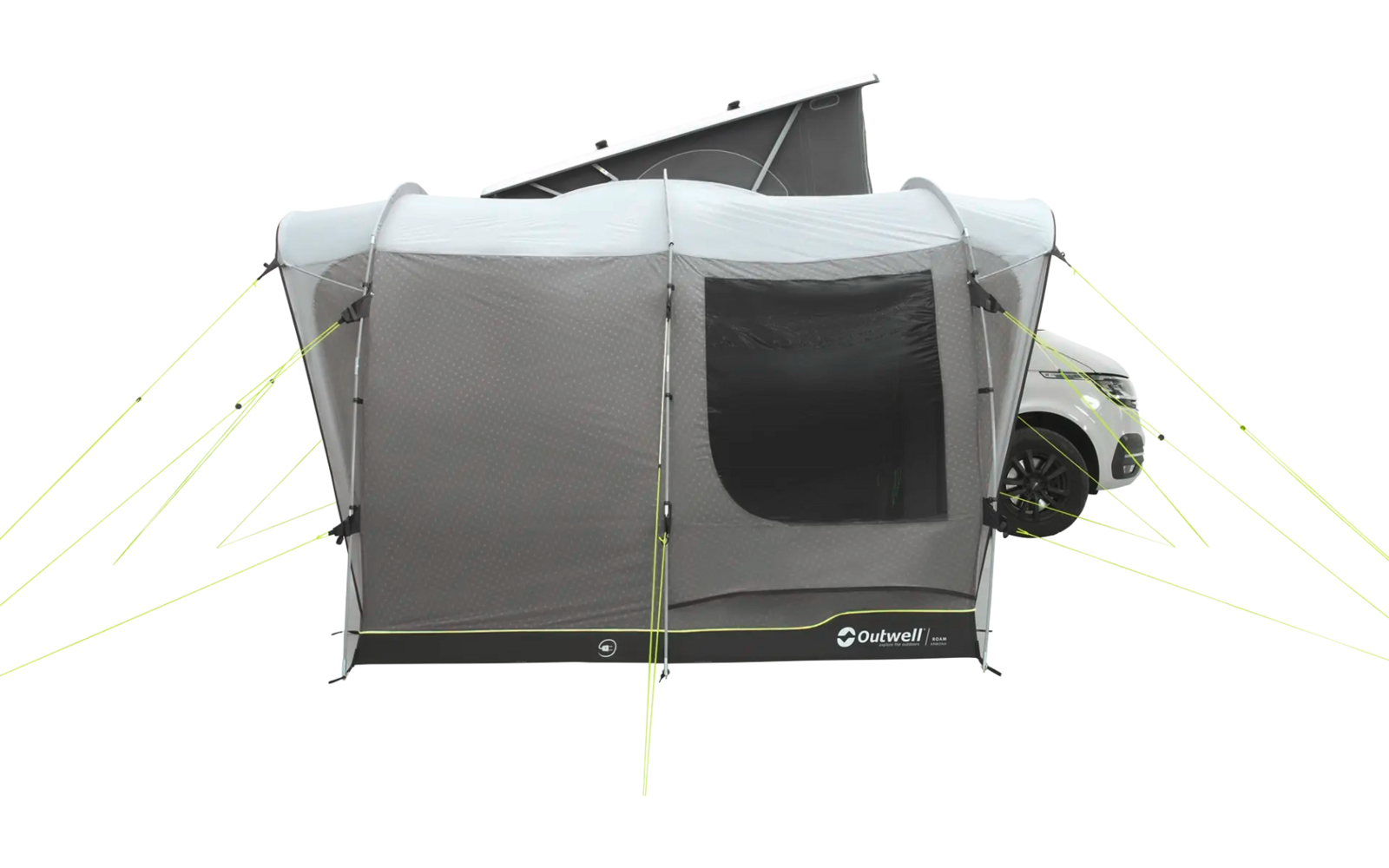 Grauer Rucksack mit zwei Fächern, geöffnet und teilweise sichtbar