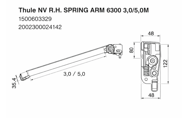 Thule Markisenarm rechts 3&ndash;5 m f&uuml;r Markise Omnistor 6300