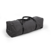 Dark gray elongated duffel bag with zipper and two carry handles on a light background