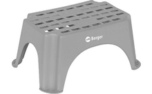 Grauer Plastiktritt mit rechteckigen Löchern und vier Beinen