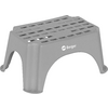 Grauer Plastiktritt mit rechteckigen Löchern und vier Beinen