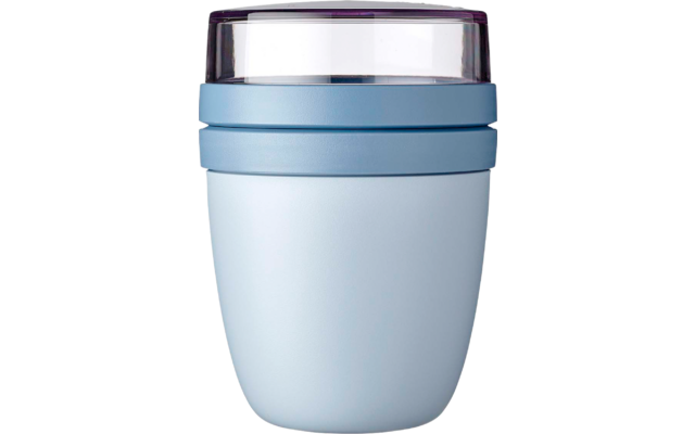 Blauer Thermobecher mit silbernem Deckel
