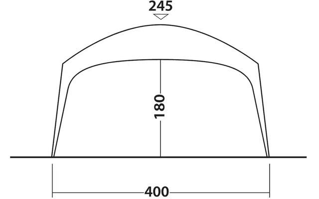 Technische Zeichnung eines Baldachins mit den Maßen 400 cm Breite, 245 cm Tiefe und 180 cm Höhe
