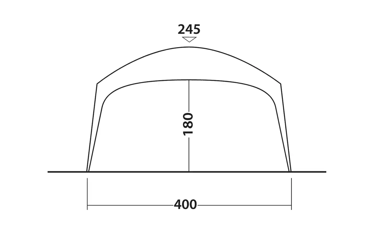 Technische Zeichnung eines Baldachins mit den Maßen 400 cm Breite, 245 cm Tiefe und 180 cm Höhe