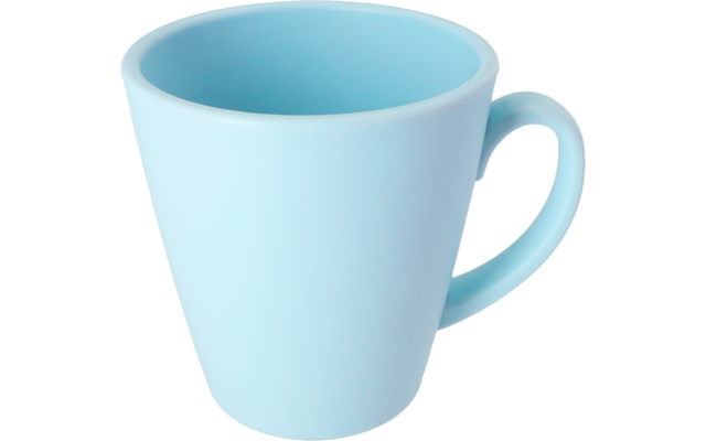 Hellblaue Tasse mit Henkel auf weißem Hintergrund