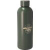 Bouteille d'eau verte avec bouchon gris et logo blanc