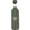 Bouteille d'eau verte avec bouchon gris et logo marron