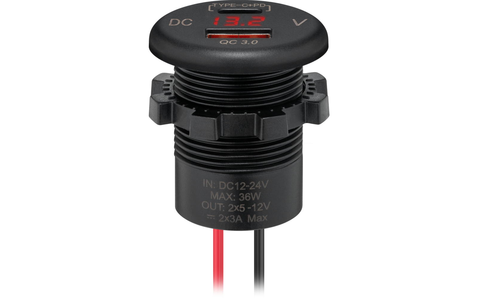 Schwarzes rundes digitales Voltmeter mit zwei Kabeln