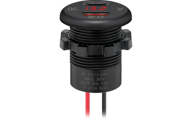 Schwarzes rundes digitales Voltmeter mit zwei Kabeln