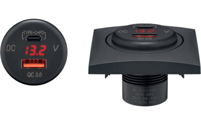 Goobay Caricatore doppio USB da incasso 12V/24V con tecnologia di ricarica rapida e indicatore LED
