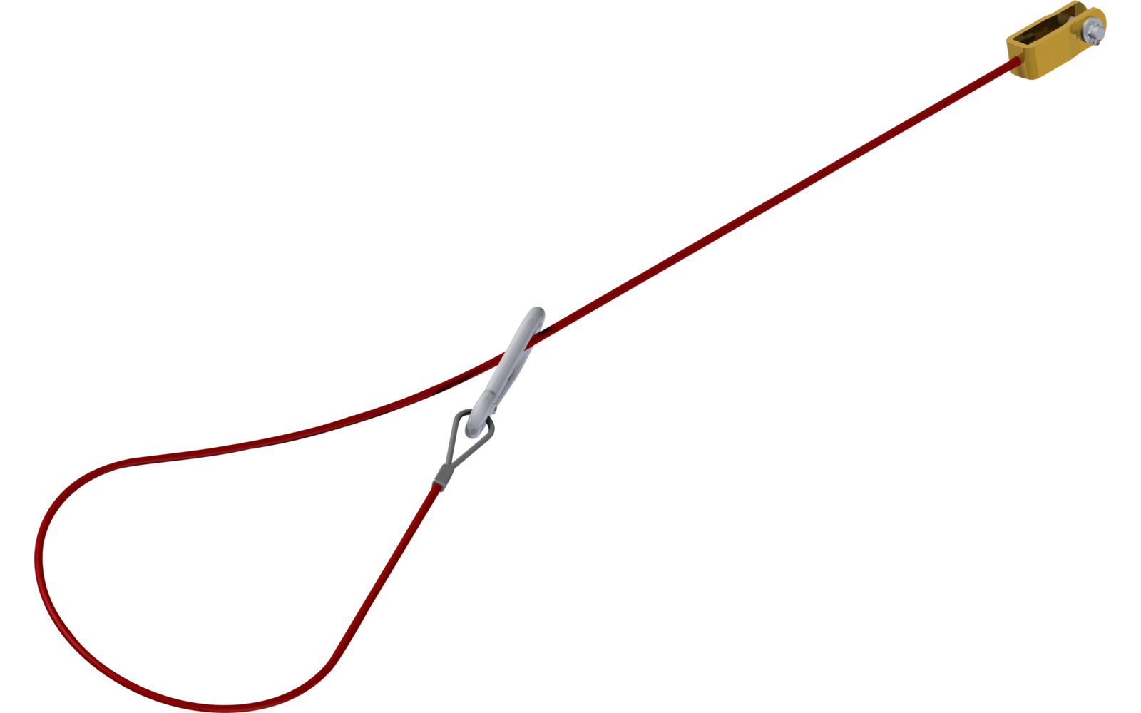 Câble de sécurité rouge avec un mousqueton en métal et une extrémité dorée