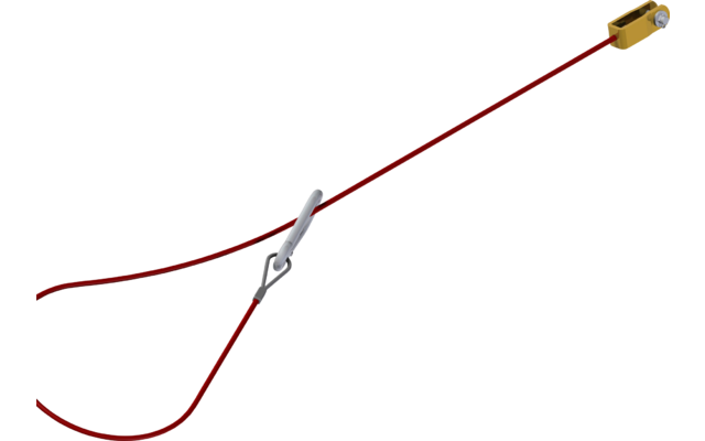 Red safety cable with a metal carabiner and a gold-colored end piece
