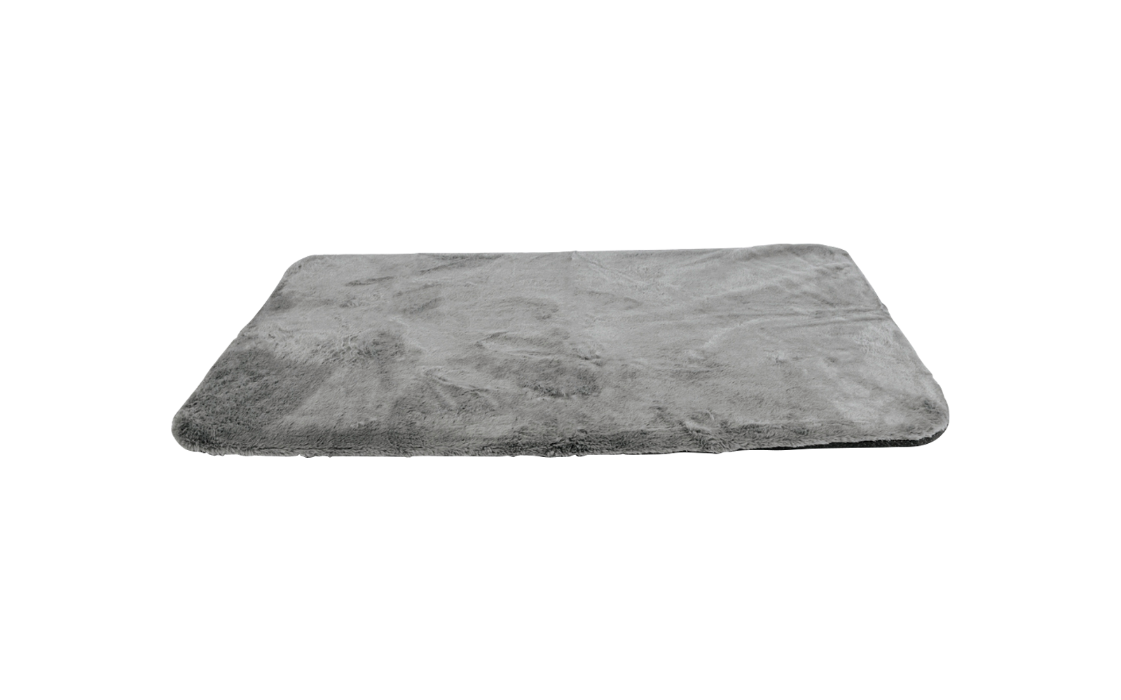 Tapis rectangulaire gris en peluche sur fond blanc