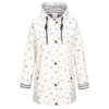 Witte regenjas met capuchon en donkerblauw parapluprint, knoopsluiting, gestreepte capuchonvoering, donkerblauwe koorden en zakken