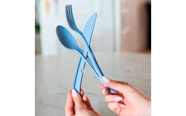 Koziol cutlery set 3-piece KLIKK nature flower blue