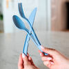 Koziol cutlery set 3-piece KLIKK nature flower blue