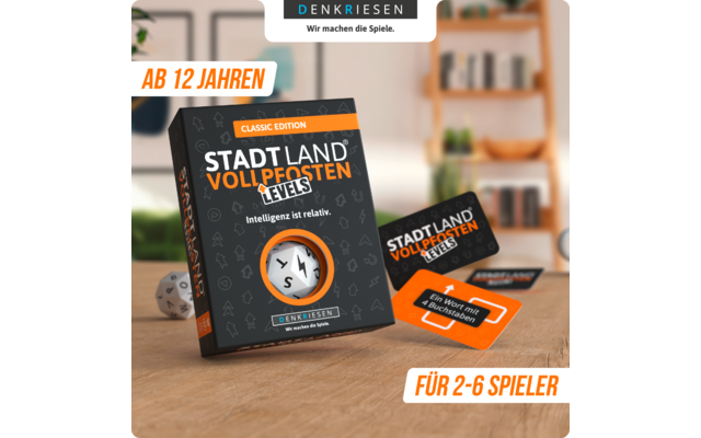 Product afbeelding Denkriesen Stadt Land Vollpfosten Levels Kartenspiel 4 Level Wortspiel 1