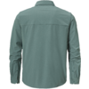 Rückenansicht eines langärmligen grünen Hemds mit Kragen und Manschetten
