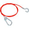 Rotes Stahlseil mit Metallkarabiner und Haken