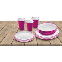 Omada servies met soepbord 16 stuks fuxia