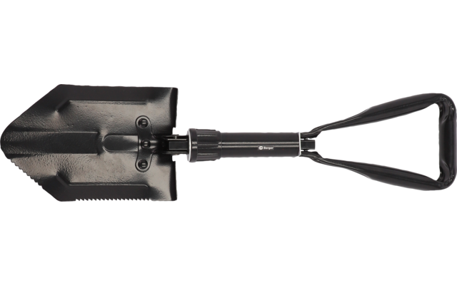 Klappbare schwarze Schaufel mit gezacktem Rand und Griff