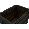 Empty open plastic crate with reinforced side walls and built-in handles, viewed from above
