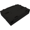 Dark rectangular plastic case with visible latches and recessed edges