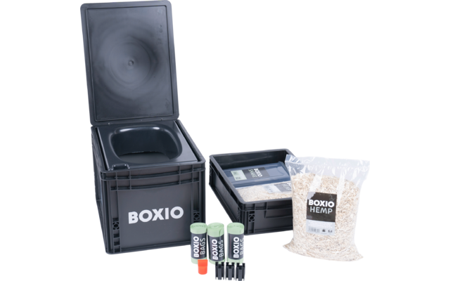 Boxio Toilet Max Plus Kit complet de toilettes à séparation comprenant Toilet / Solo-Up / Plug / 2 x litière de chanvre / 3 x sacs / Shake / 6 x clips