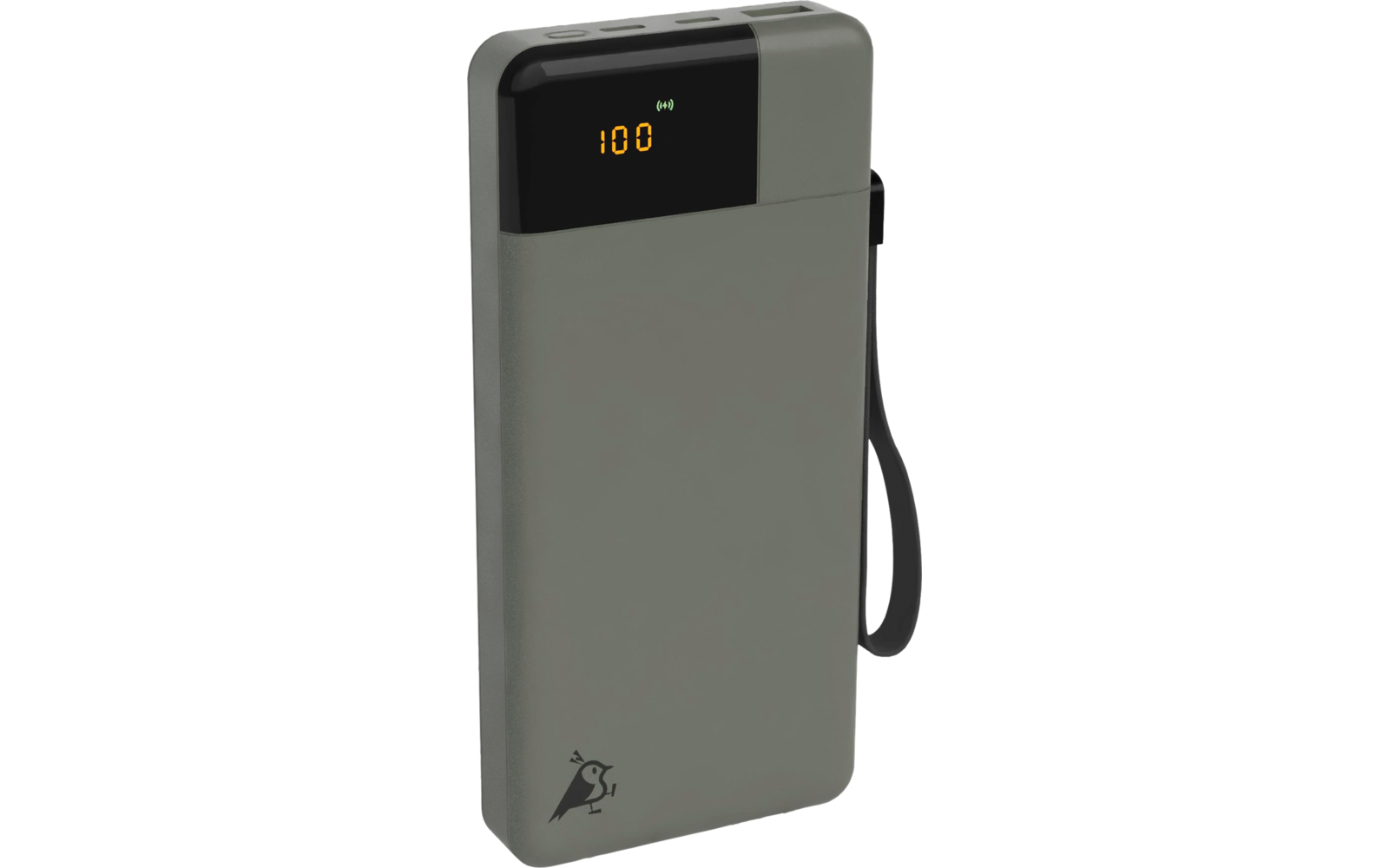 Grijs elektronisch apparaat met display en kabel