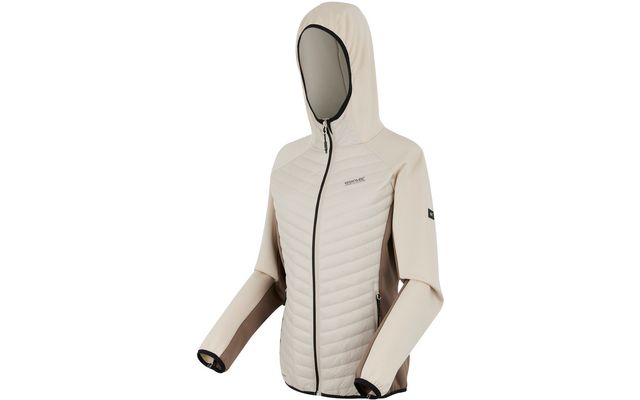 Veste à capuche beige avec fermeture éclair et coupe ajustée, avec matelassage moderne à l'avant
