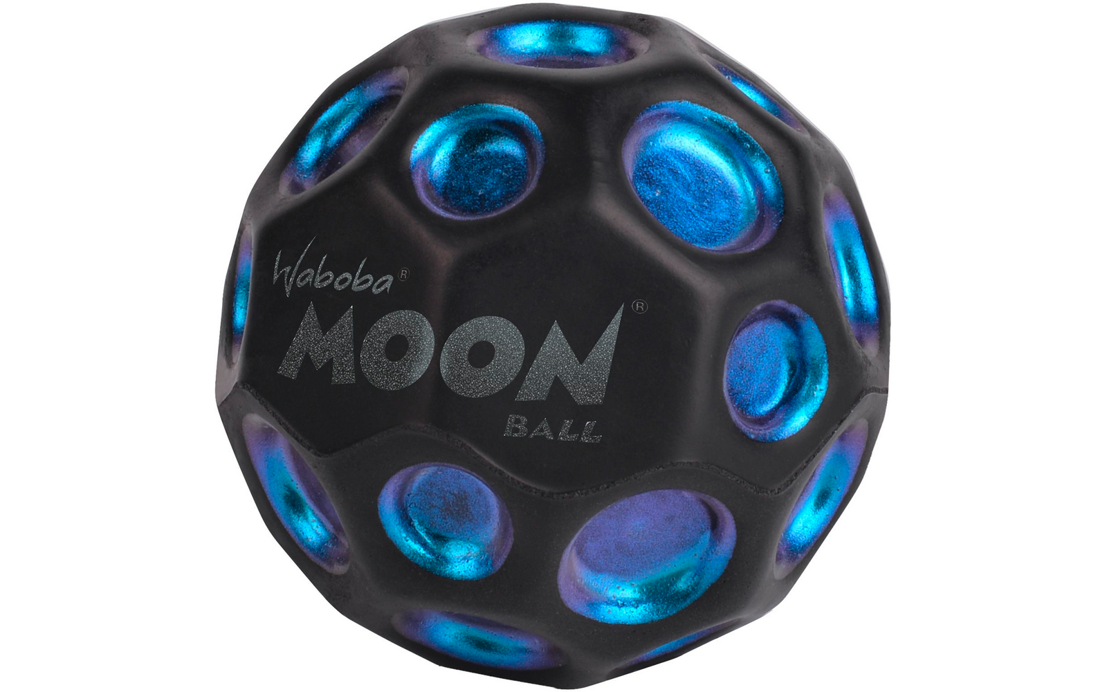 Schwarzer Ball mit blauen leuchtenden kreisförmigen Öffnungen