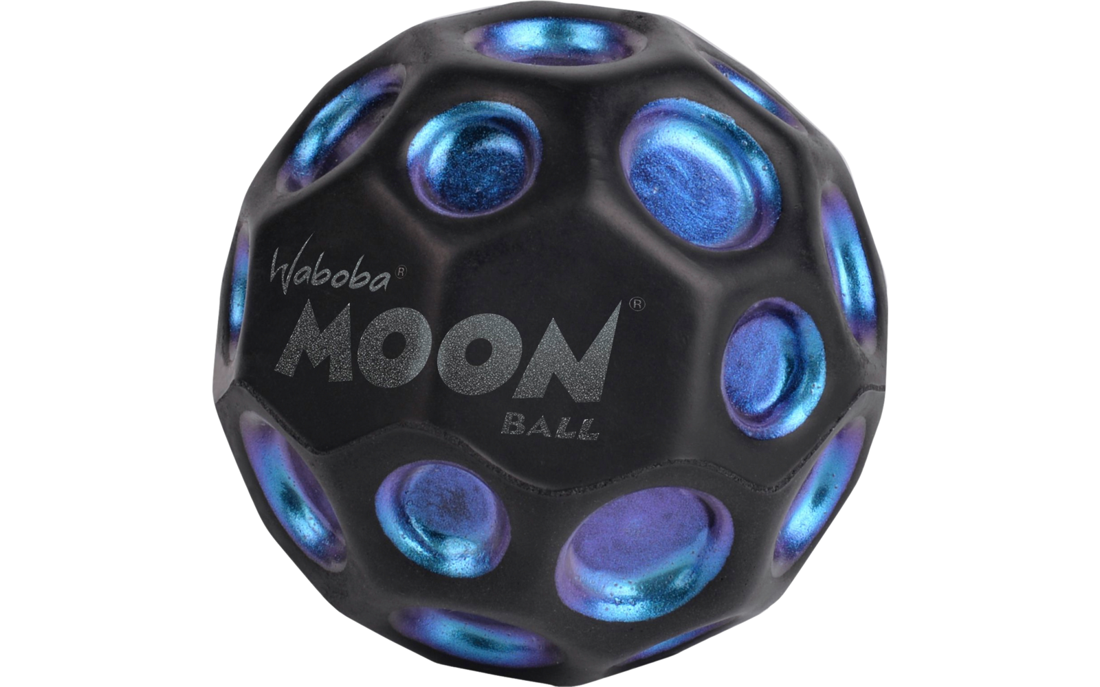 Zwarte bal met blauw gloeiende ronde openingen