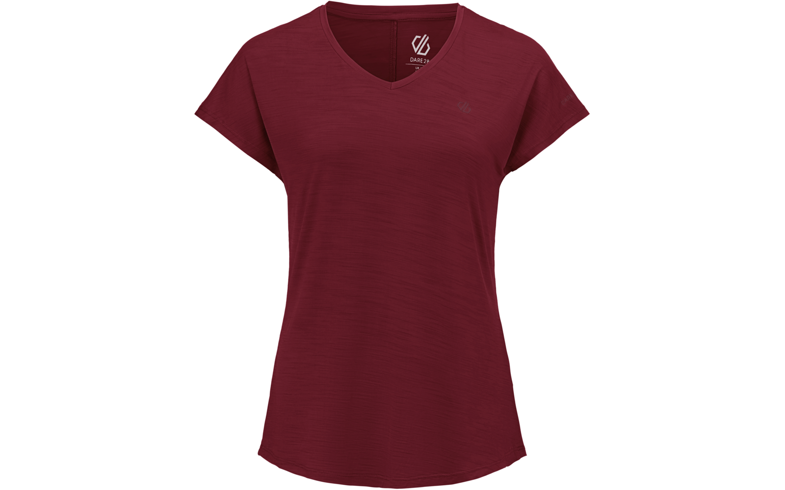 T-Shirt mit V-Ausschnitt in bordeauxrot, kurze Ärmel, leicht taillierter Schnitt
