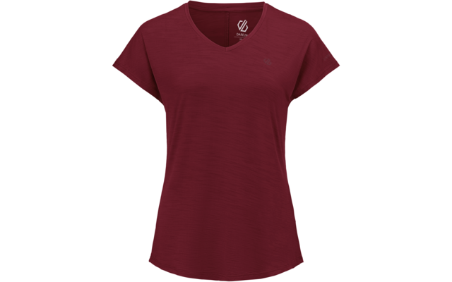 T-Shirt mit V-Ausschnitt in bordeauxrot, kurze Ärmel, leicht taillierter Schnitt
