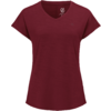 T-Shirt mit V-Ausschnitt in bordeauxrot, kurze Ärmel, leicht taillierter Schnitt