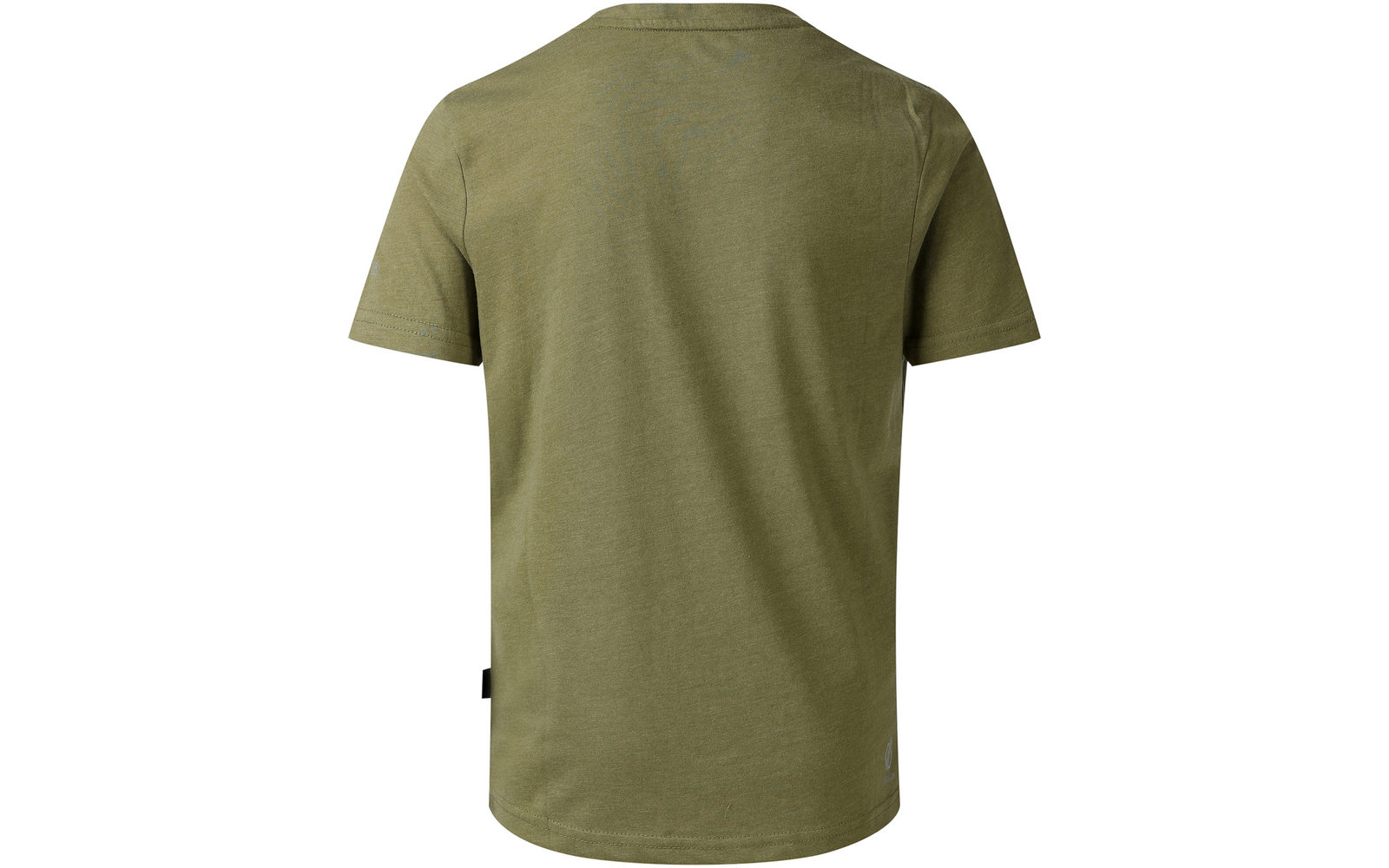 Rückansicht eines olivgrünen T-Shirts auf weißem Hintergrund