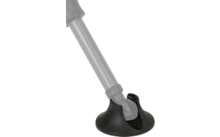 Silver metal shaft with a gray ball joint and a black round rubber foot; part of the handle visible at top left